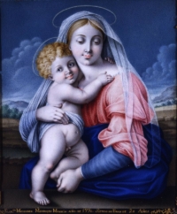 La Virgen con el Niño, óleo sobre lienzo, 20 x 17 cm. Firmado: «Fran.ca Melendez Me hizo en Madrid / Año de 1790 siendo de edad de 20 años». Madrid, Real Academia de Bellas Artes de San Fernando.