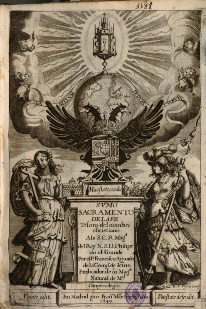  Portada de Sumo sacramento de la Fe ... (En Madrid : por Franco Martinez, 1640) [BH FLL 1181], firmada D. Mª Eugª de Beer fe.