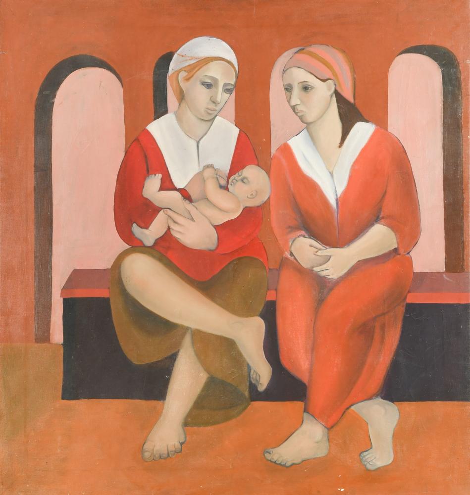 Two women with a child inscribed to the reverse